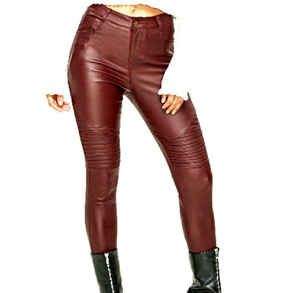 LAST PAIR! Faux Leather Pants in Burgundy - Picture 6 of 8